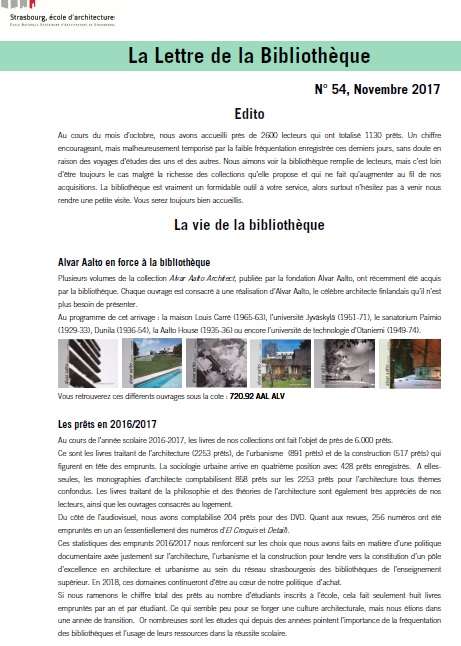 Lettre de la Bibliothèque de l'ENSAS n° 54